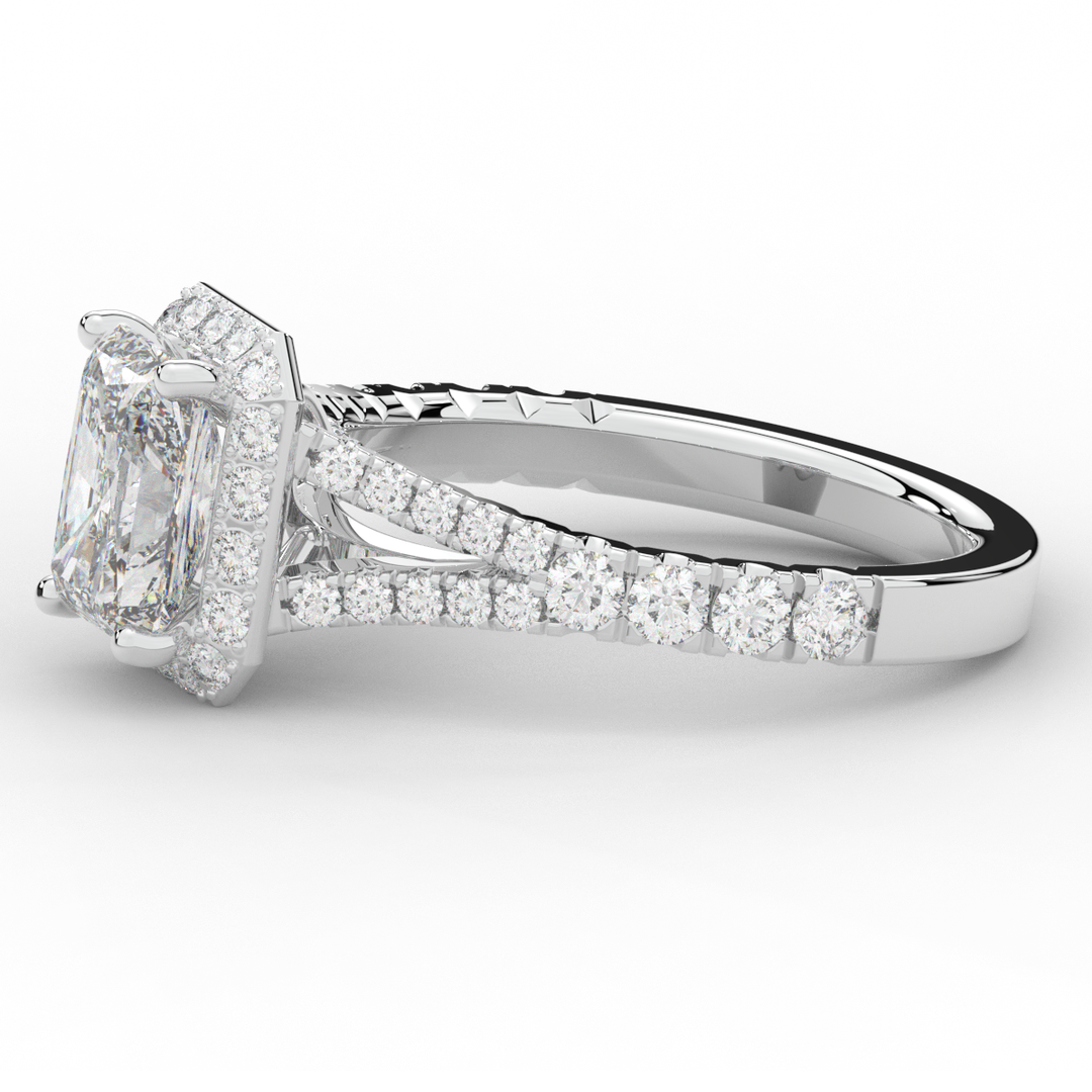 2.60CT.TW RADIANT LAB DIAMOND SPLIT SHANK HALO ENGAGEMENT RING