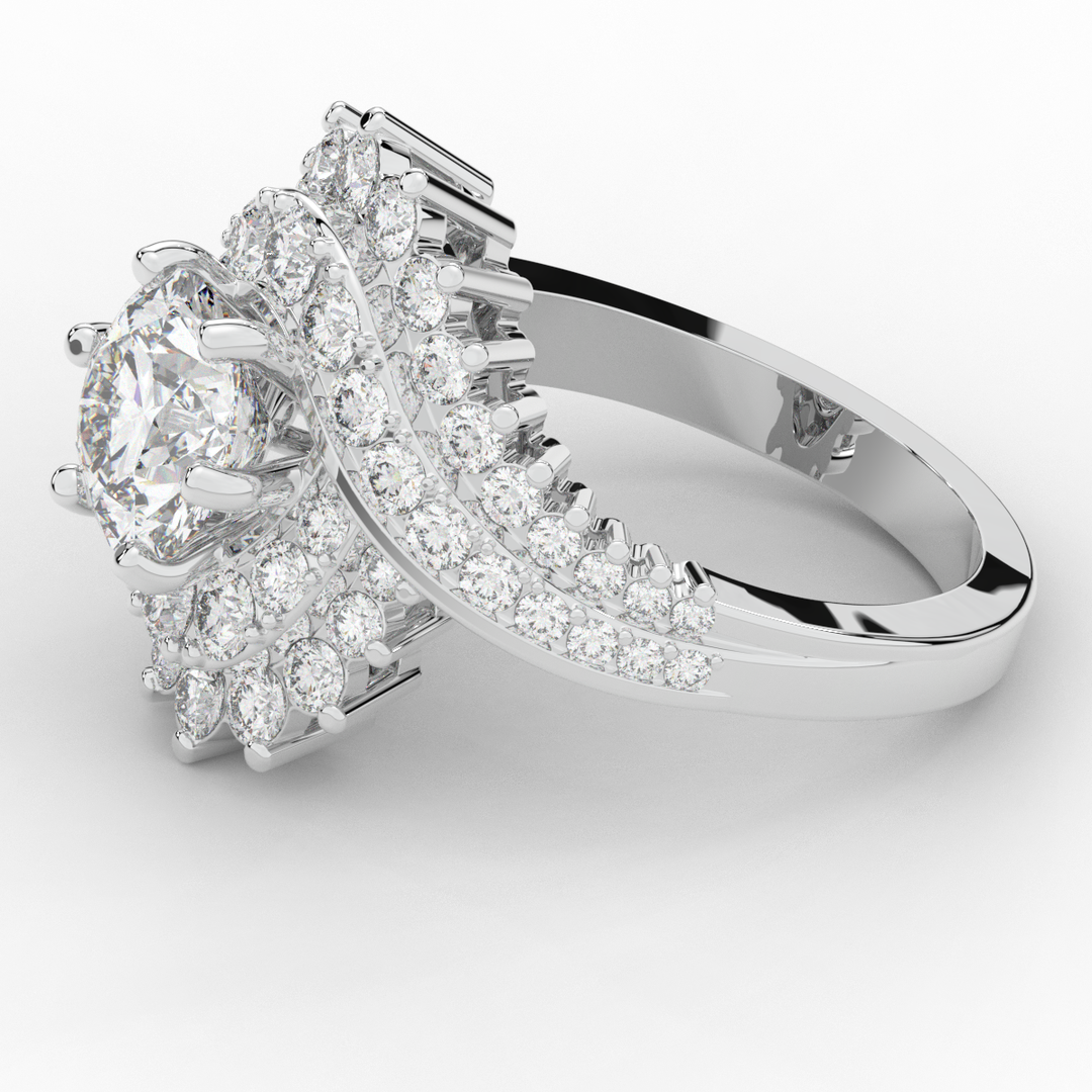 3.35CT.TW ROUND LAB DIAMOND BYPASS HALO ENGAGEMENT RING