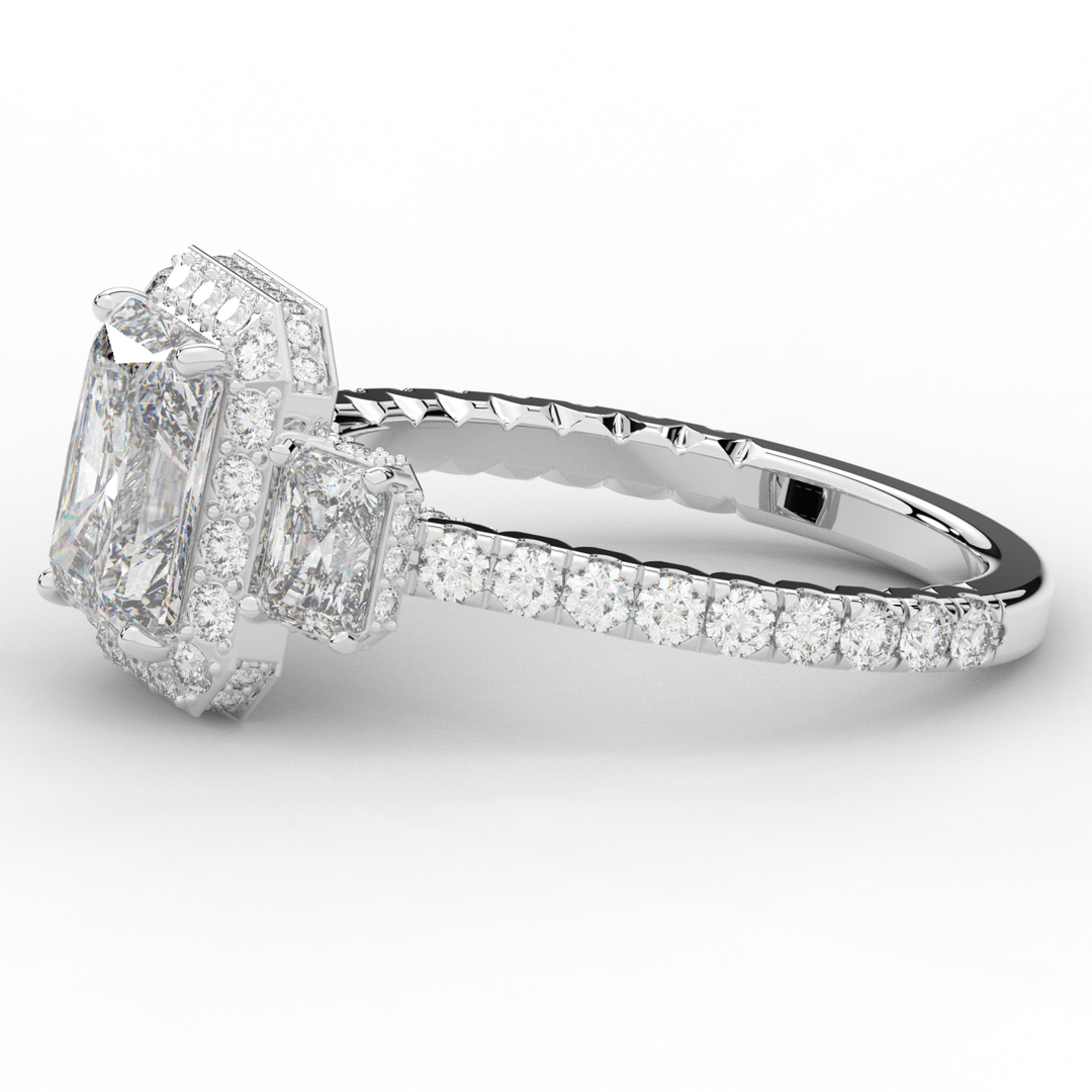 3.20CT.TW RADIANT LAB DIAMOND 3 STONE ENGAGEMENT RING