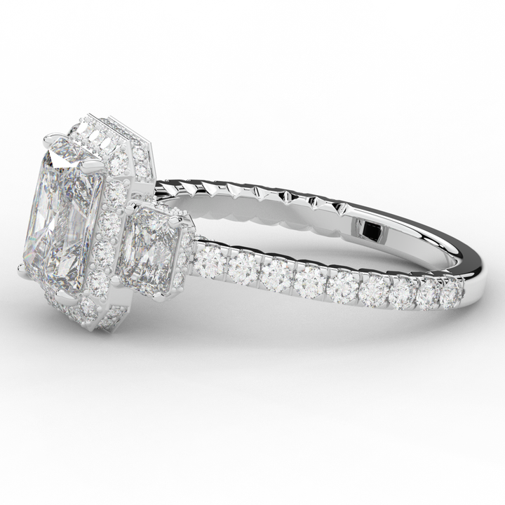 3.20CT.TW RADIANT LAB DIAMOND 3 STONE ENGAGEMENT RING