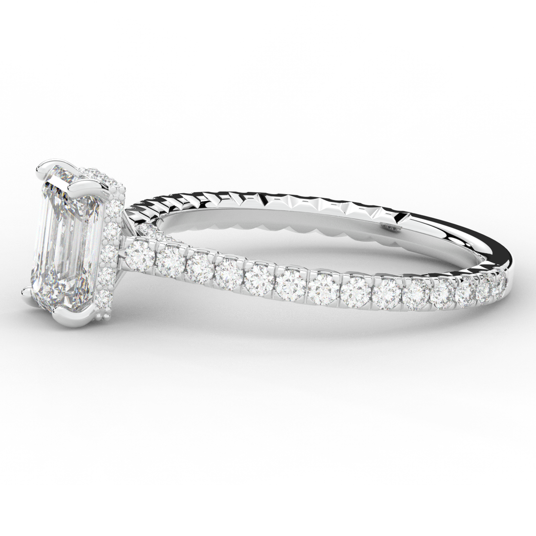 2.10CT.TW EMERALD CUT LAB DIAMOND UNDERHALO SOLITAIRE ENGAGEMENT RING