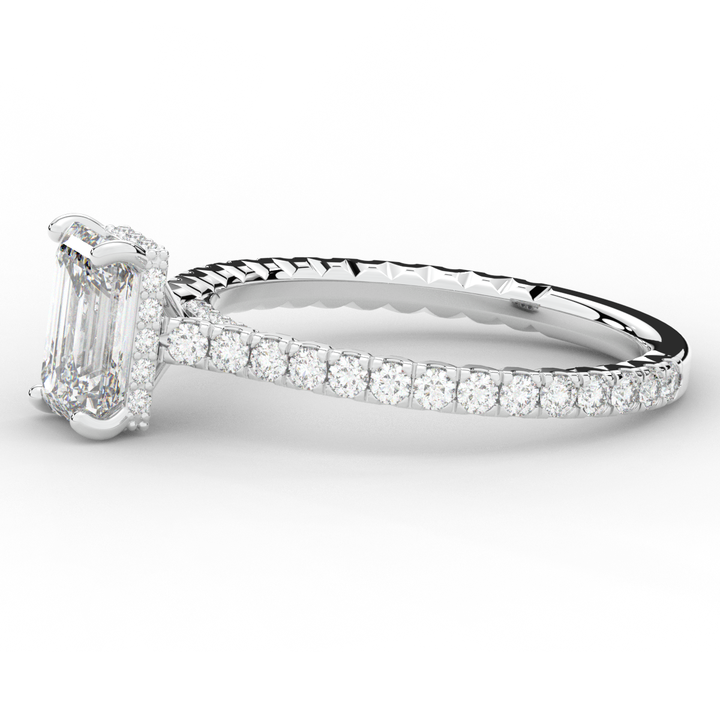 2.10CT.TW EMERALD CUT LAB DIAMOND UNDERHALO SOLITAIRE ENGAGEMENT RING