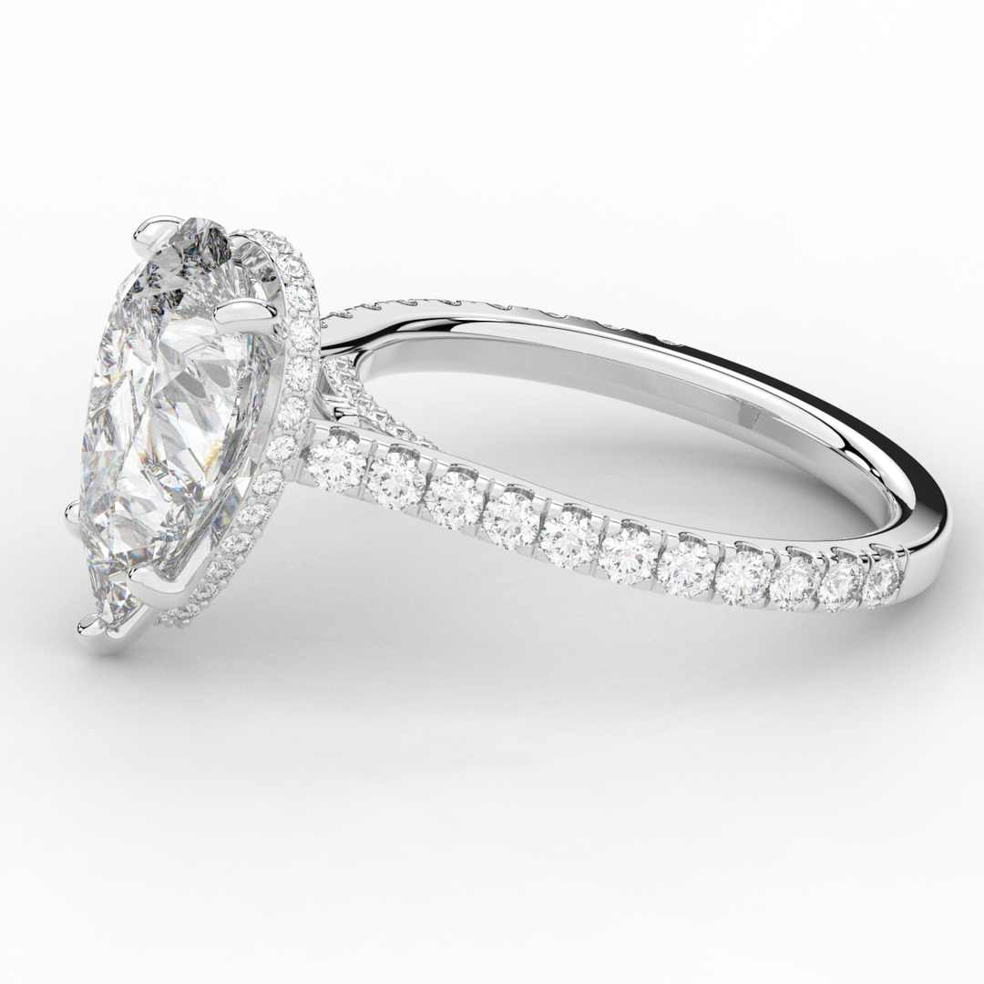 4.60CT.TW PEAR LAB DIAMOND UNDERHALO SOLITAIRE ENGAGEMENT RING