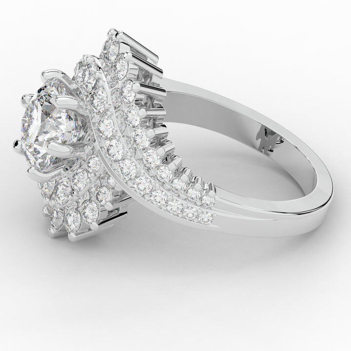 3.35CT.TW ROUND LAB DIAMOND BYPASS HALO ENGAGEMENT RING