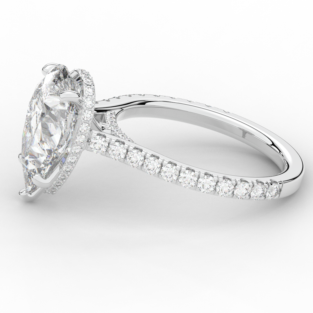 4.60CT.TW PEAR LAB DIAMOND UNDERHALO SOLITAIRE ENGAGEMENT RING