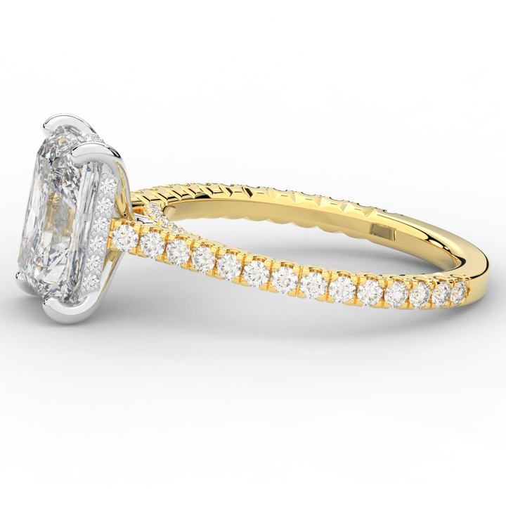 3.50CT.TW RADIANT LAB DIAMOND UNDERHALO SOLITAIRE TWO TONE ENGAGEMENT RING