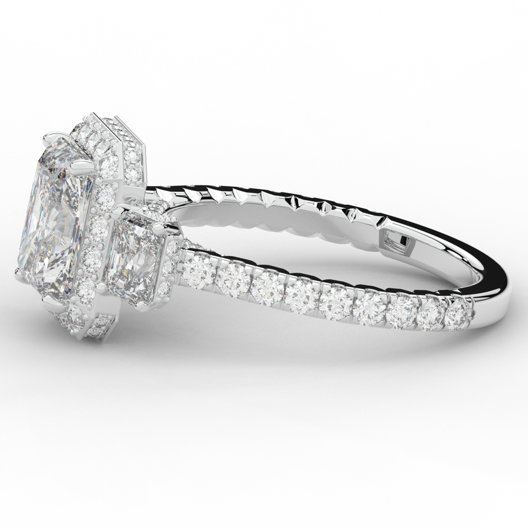 3.20CT.TW RADIANT LAB DIAMOND 3 STONE ENGAGEMENT RING