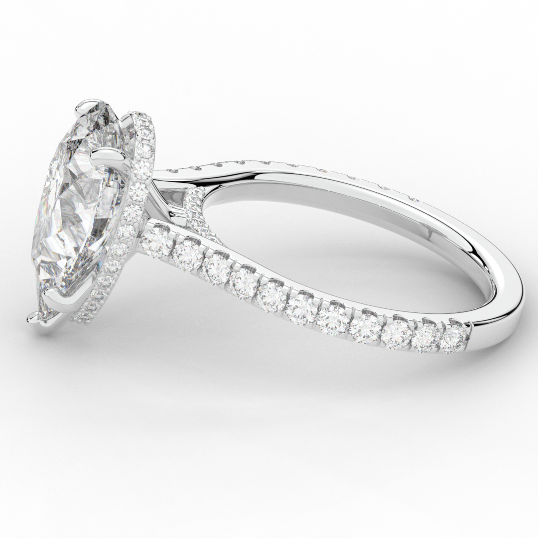 4.60CT.TW PEAR LAB DIAMOND UNDERHALO SOLITAIRE ENGAGEMENT RING