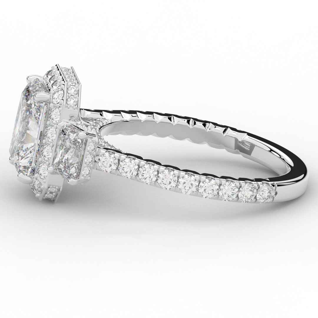 3.20CT.TW RADIANT LAB DIAMOND 3 STONE ENGAGEMENT RING