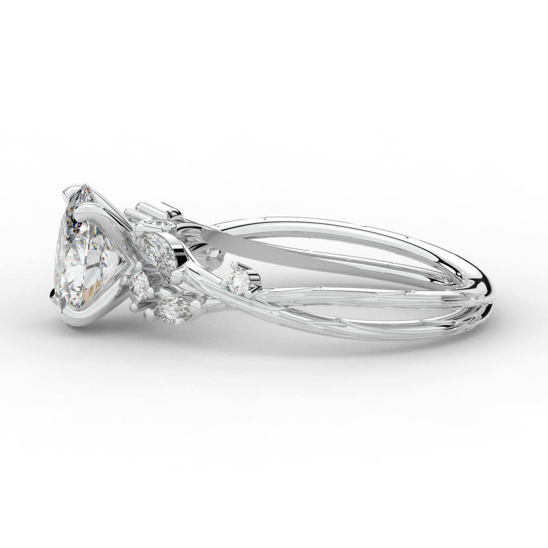 1.75CT.TW OVAL LAB DIAMOND STYLIZED VINE AND TREE BARK FINISH ENGAGEMENT RING - Nazarelle