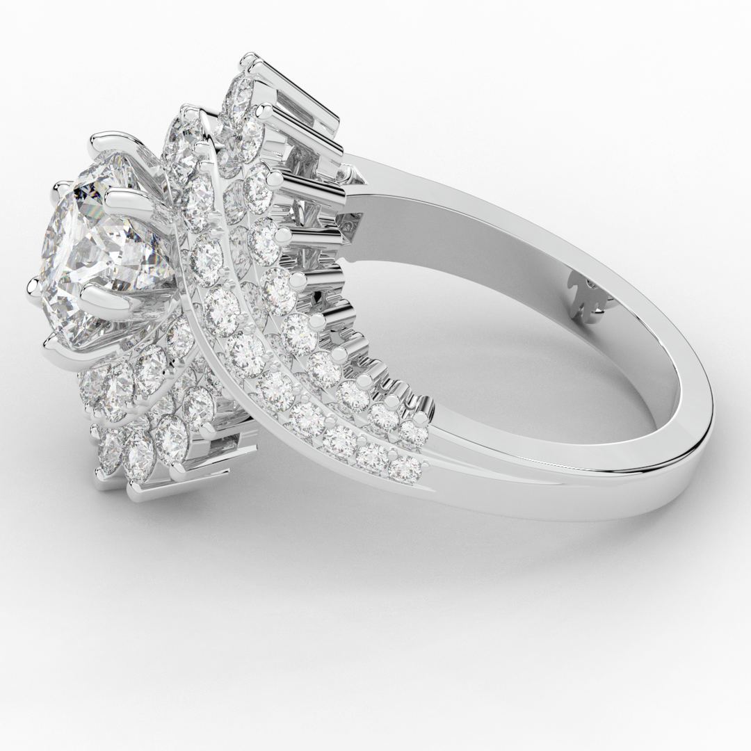 3.35CT.TW ROUND LAB DIAMOND BYPASS HALO ENGAGEMENT RING