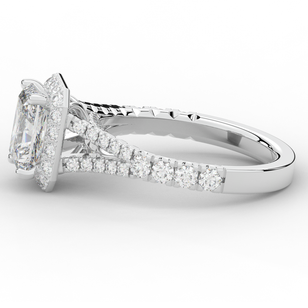 2.60CT.TW RADIANT LAB DIAMOND SPLIT SHANK HALO ENGAGEMENT RING