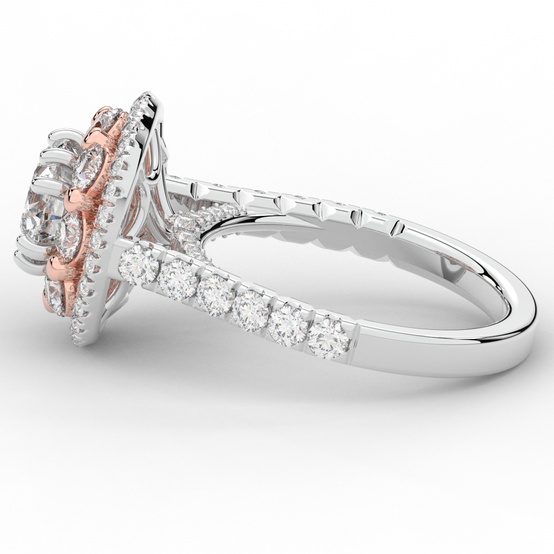 2.70CT.TW ROUND LAB DIAMOND DOUBLE HALO TWO TONE ENGAGEMENT RING