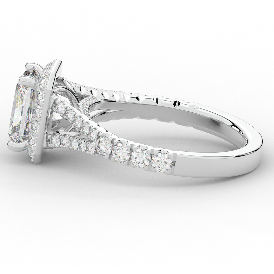 2.60CT.TW RADIANT LAB DIAMOND SPLIT SHANK HALO ENGAGEMENT RING