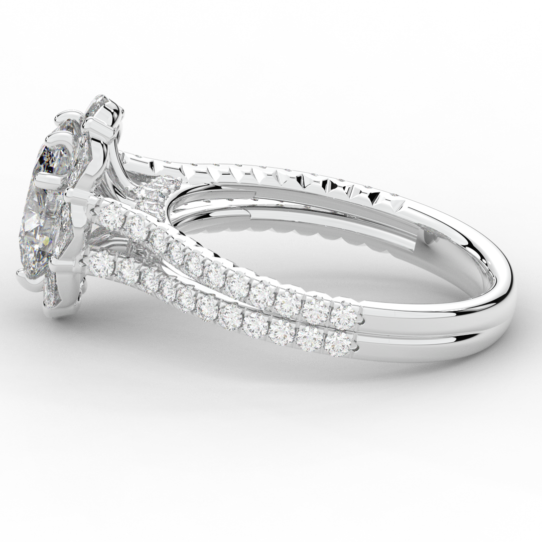 2.30CT.TW OVAL LAB DIAMOND HALO SPLIT SHANK ENGAGEMENT RING