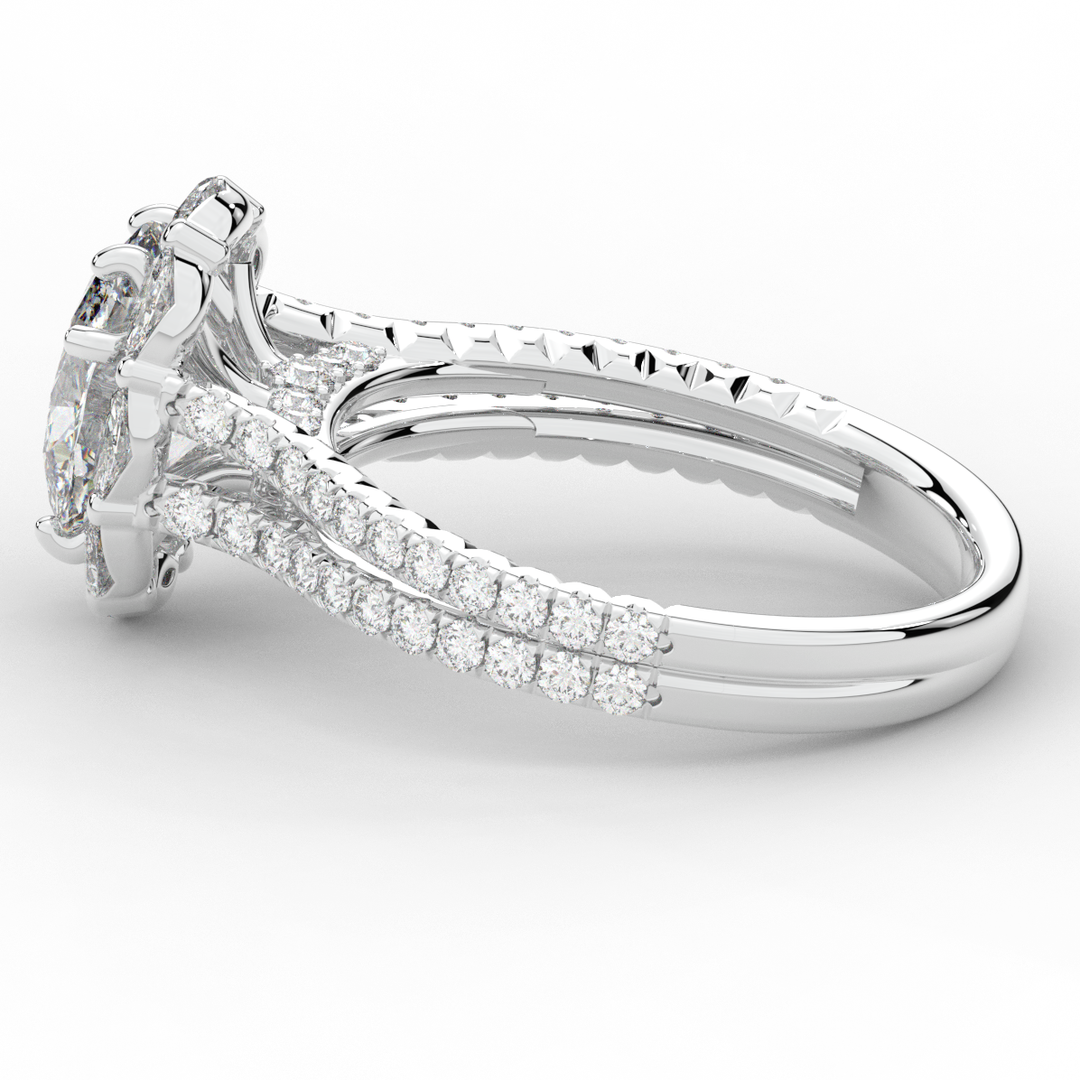 2.30CT.TW OVAL LAB DIAMOND HALO SPLIT SHANK ENGAGEMENT RING