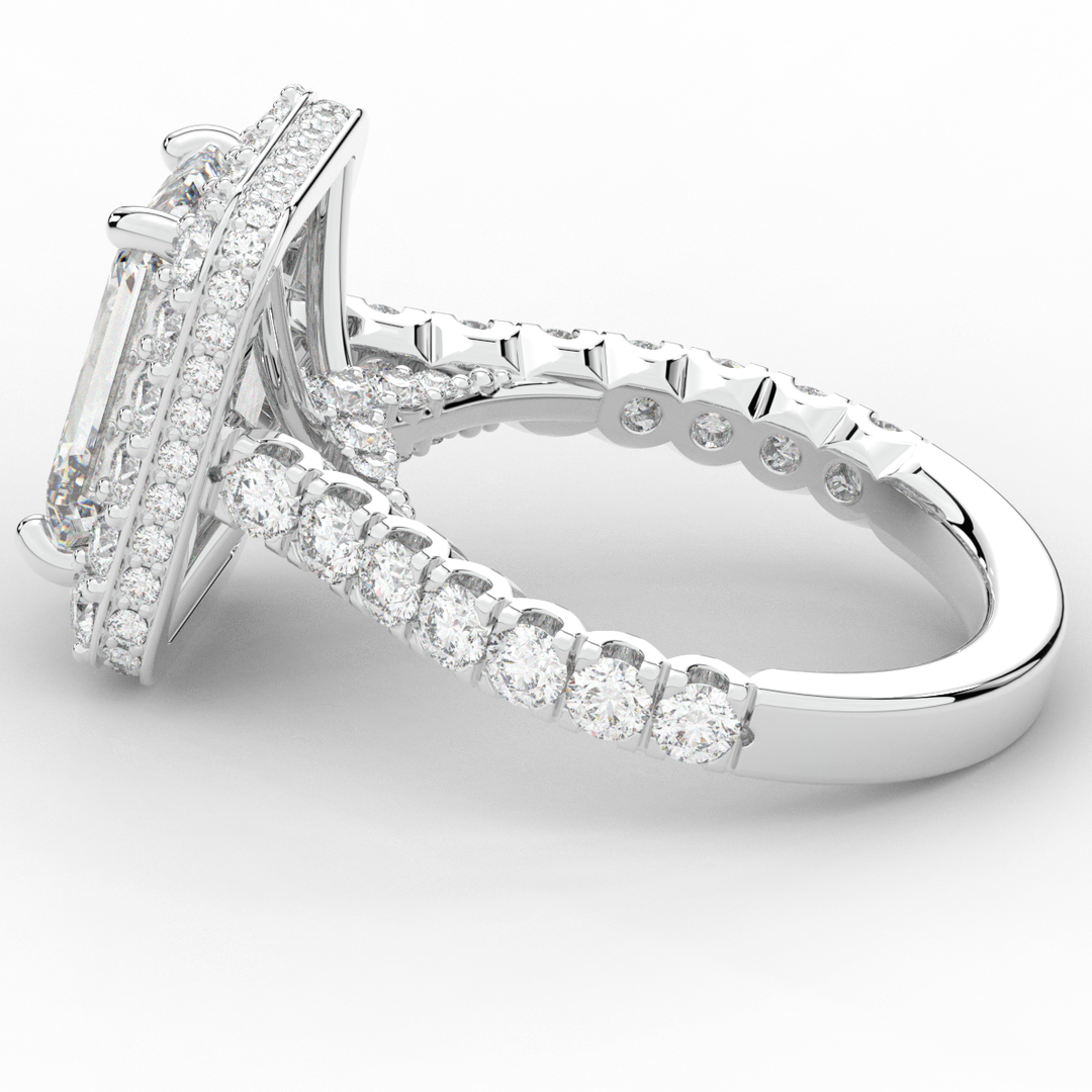 4.50CT.TW EMERALD CUT LAB DIAMOND HALO ENGAGEMENT RING