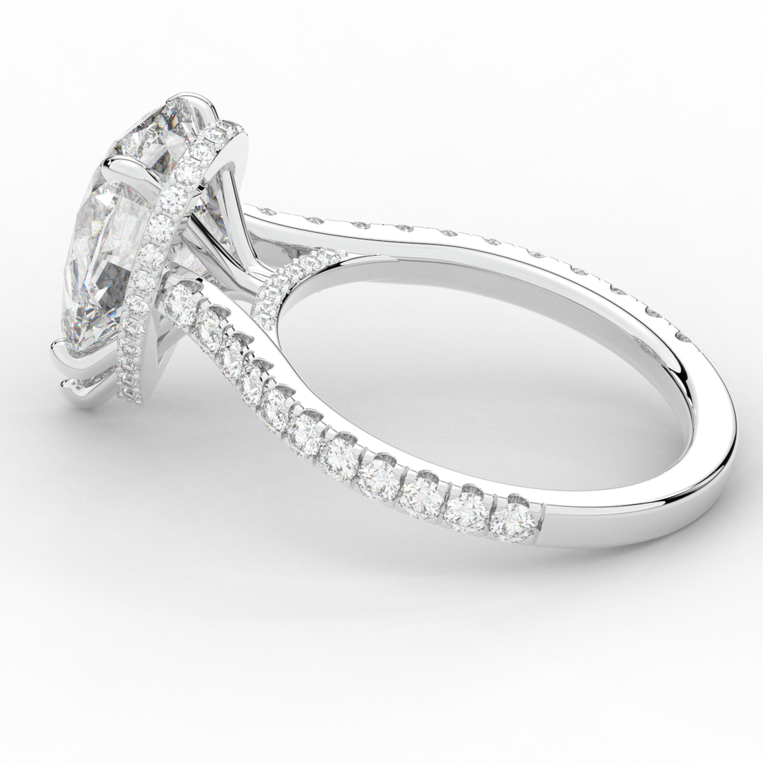 4.60CT.TW PEAR LAB DIAMOND UNDERHALO SOLITAIRE ENGAGEMENT RING