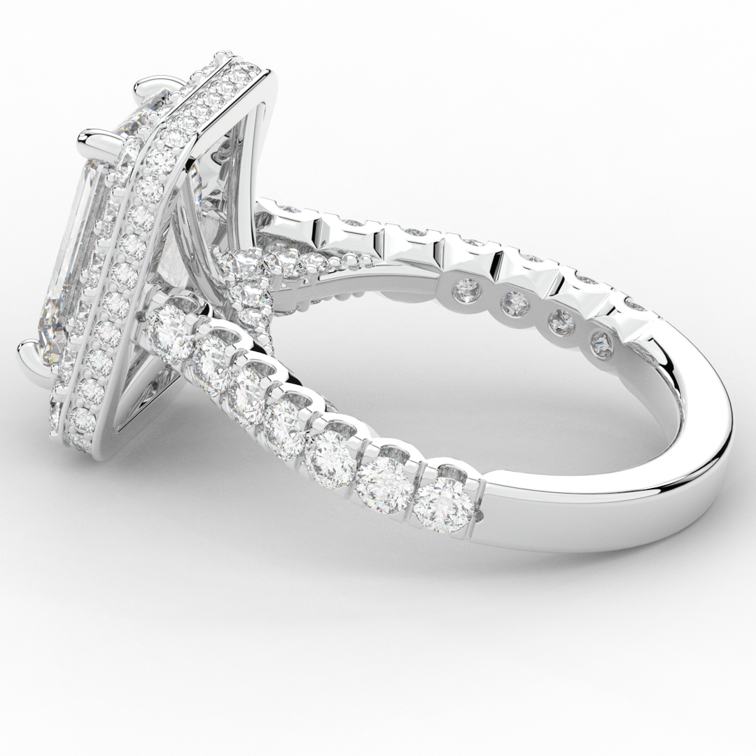 4.50CT.TW EMERALD CUT LAB DIAMOND HALO ENGAGEMENT RING