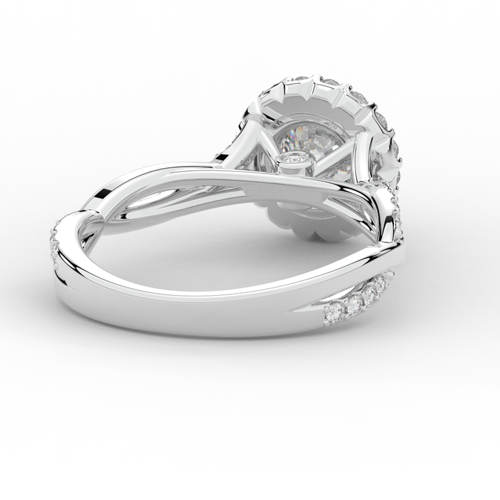 1.35CT.TW ROUND LAB DIAMOND HALO TWIST BAND ENGAGEMENT RING