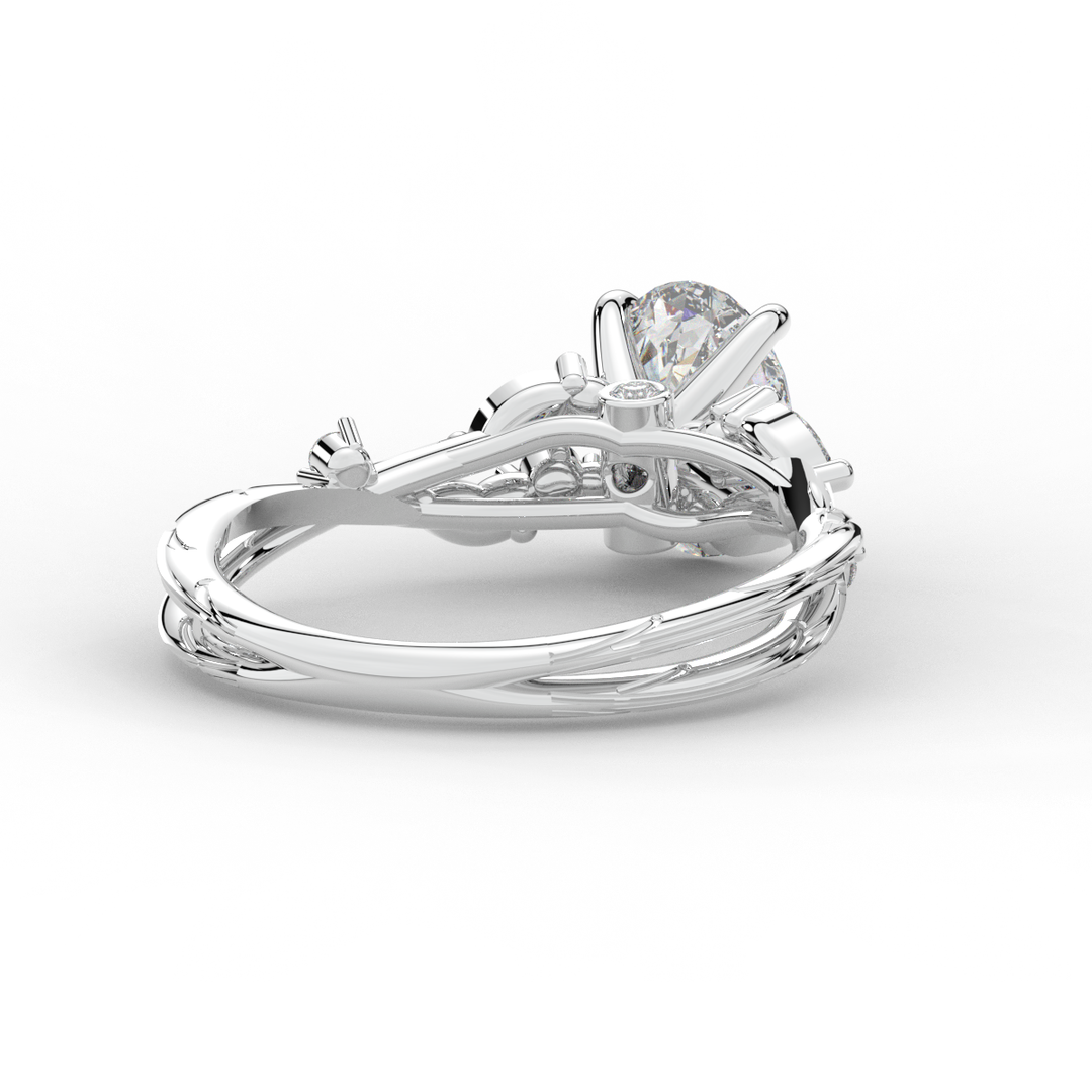 1.75CT.TW OVAL LAB DIAMOND STYLIZED VINE AND TREE BARK FINISH ENGAGEMENT RING - Nazarelle