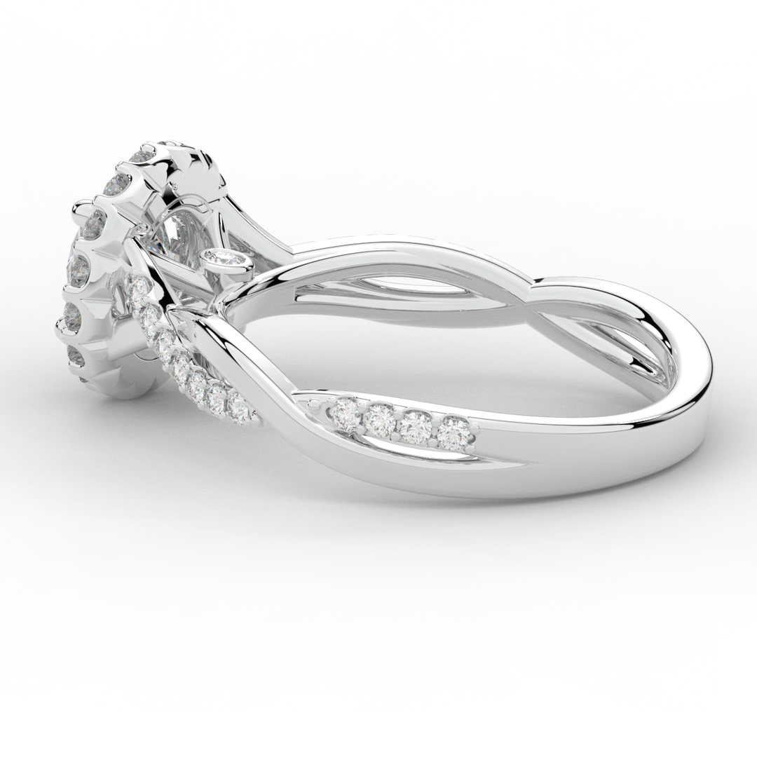 1.35CT.TW ROUND LAB DIAMOND HALO TWIST BAND ENGAGEMENT RING