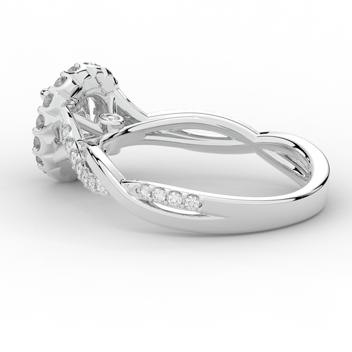 1.35CT.TW ROUND LAB DIAMOND HALO TWIST BAND ENGAGEMENT RING