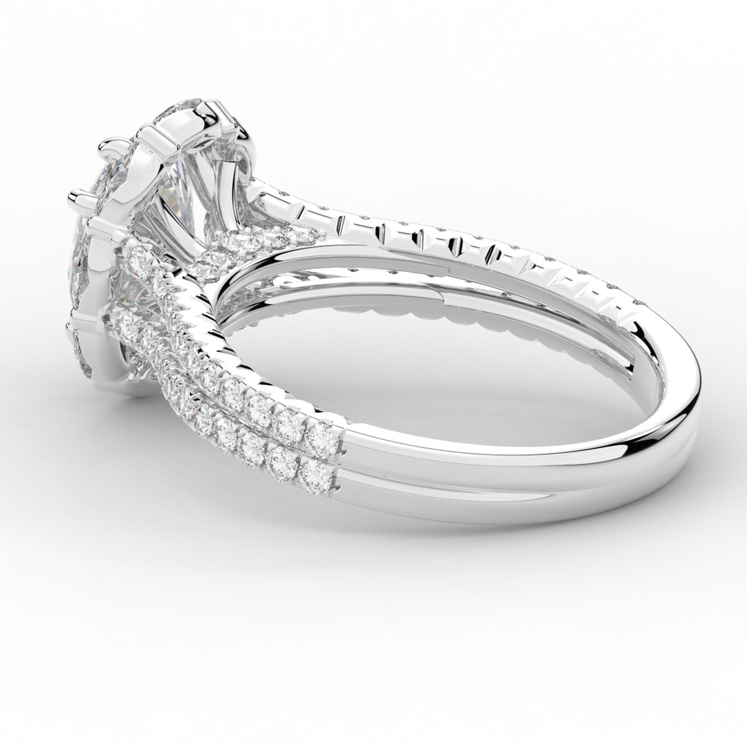 2.30CT.TW OVAL LAB DIAMOND HALO SPLIT SHANK ENGAGEMENT RING