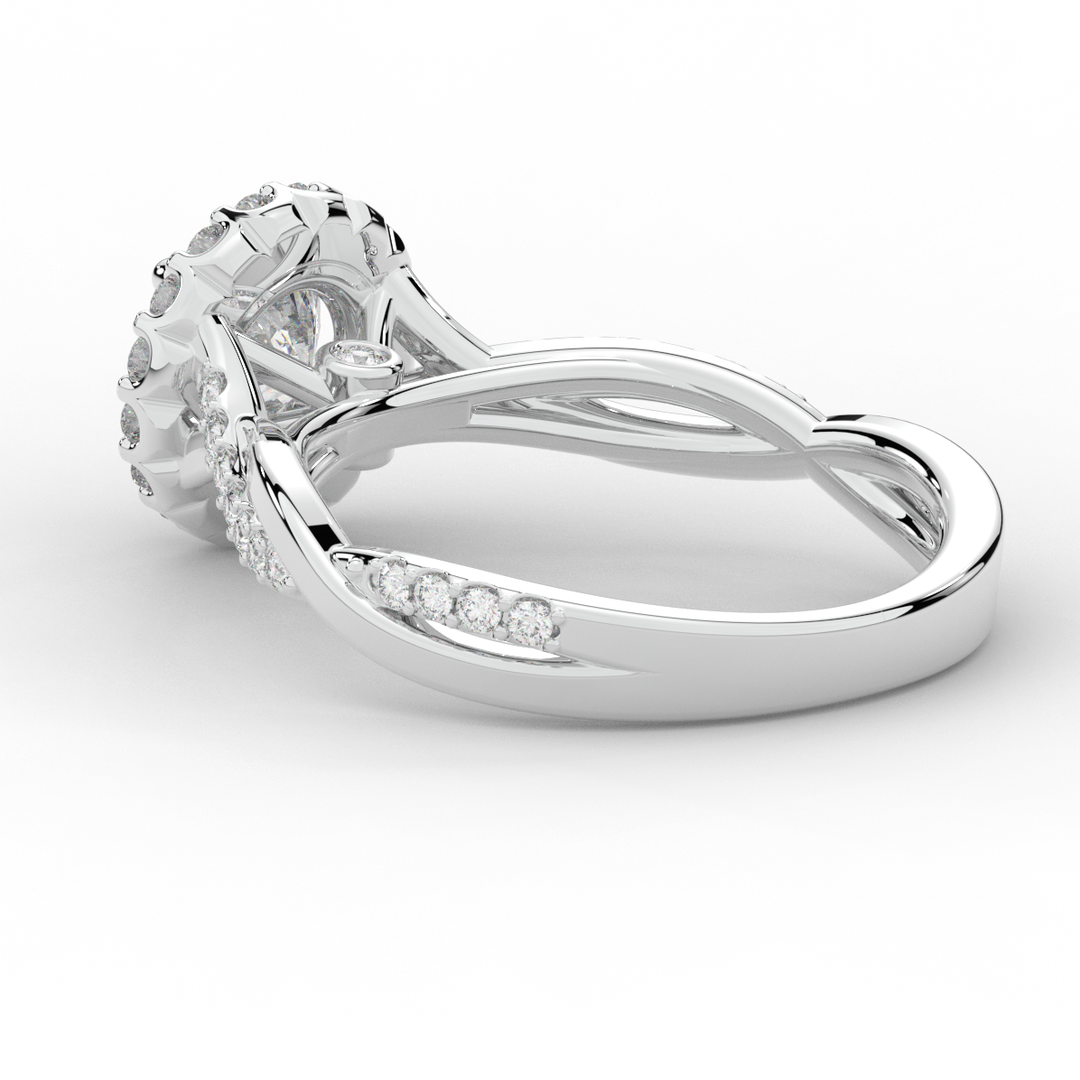 1.35CT.TW ROUND LAB DIAMOND HALO TWIST BAND ENGAGEMENT RING