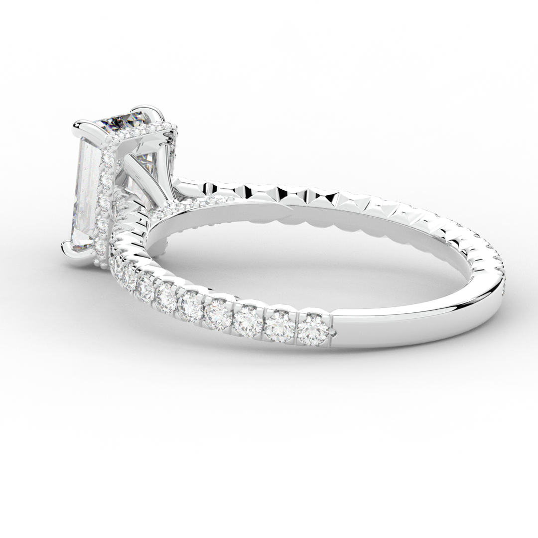 2.10CT.TW EMERALD CUT LAB DIAMOND UNDERHALO SOLITAIRE ENGAGEMENT RING