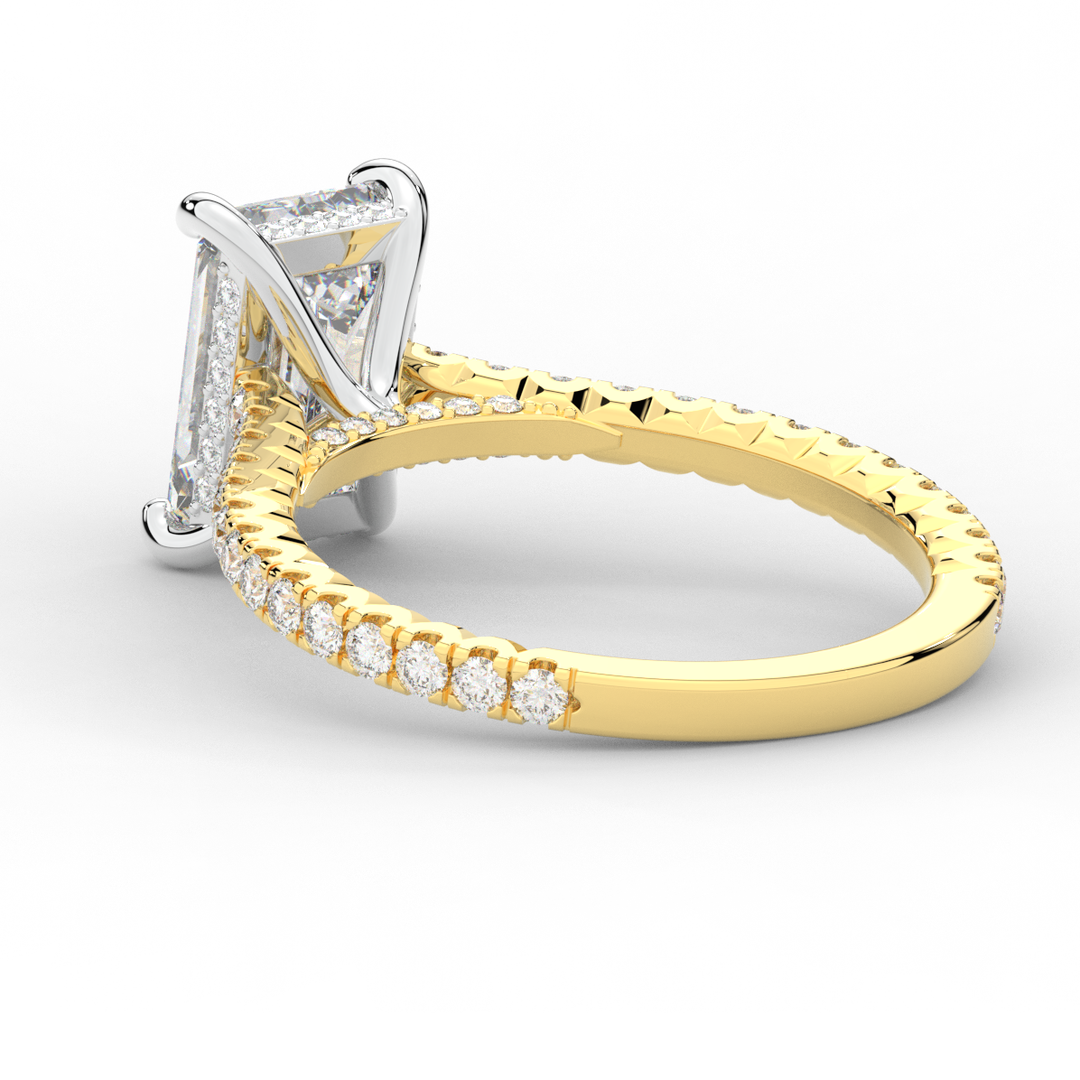 3.50CT.TW EMERALD CUT LAB DIAMOND UNDERHALO SOLITAIRE TWO TONE ENGAGEMENT RING