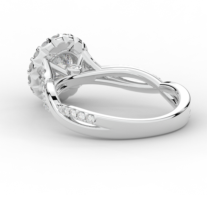 1.35CT.TW ROUND LAB DIAMOND HALO TWIST BAND ENGAGEMENT RING