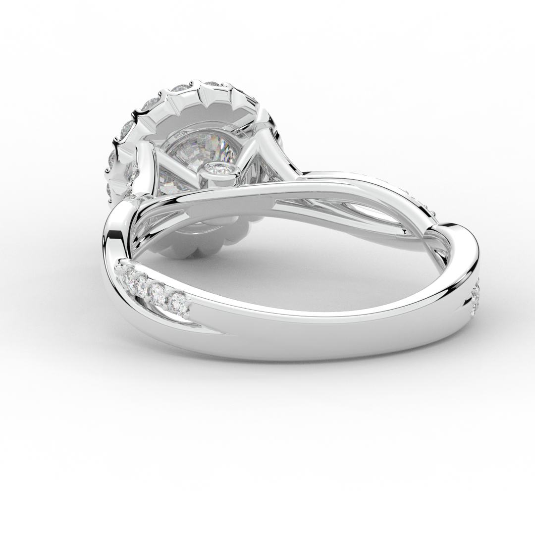 1.35CT.TW ROUND LAB DIAMOND HALO TWIST BAND ENGAGEMENT RING