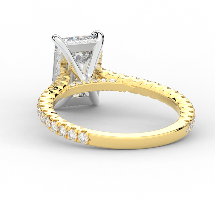 3.50CT.TW EMERALD CUT LAB DIAMOND UNDERHALO SOLITAIRE TWO TONE ENGAGEMENT RING