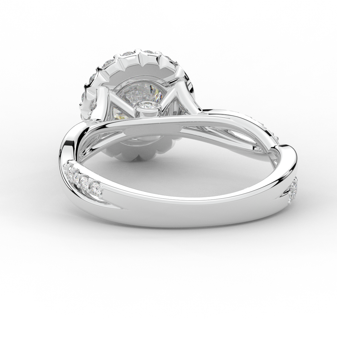 1.35CT.TW ROUND LAB DIAMOND HALO TWIST BAND ENGAGEMENT RING