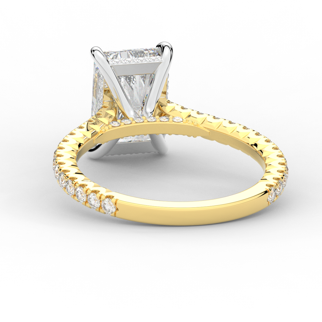 3.50CT.TW RADIANT LAB DIAMOND UNDERHALO SOLITAIRE TWO TONE ENGAGEMENT RING