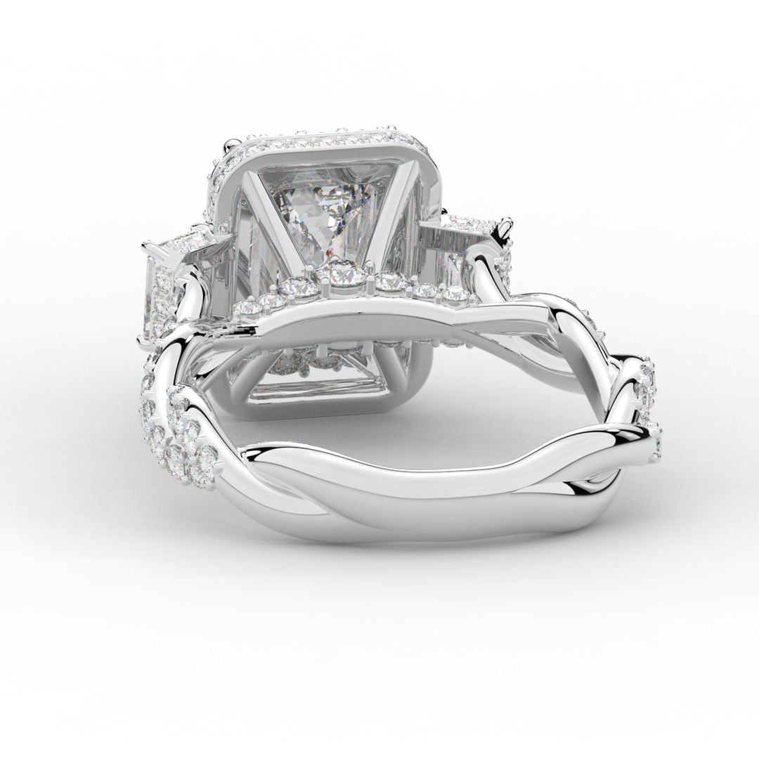 4.70CT.TW EMERALD CUT LAB DIAMOND 3 STONE ENGAGEMENT RING