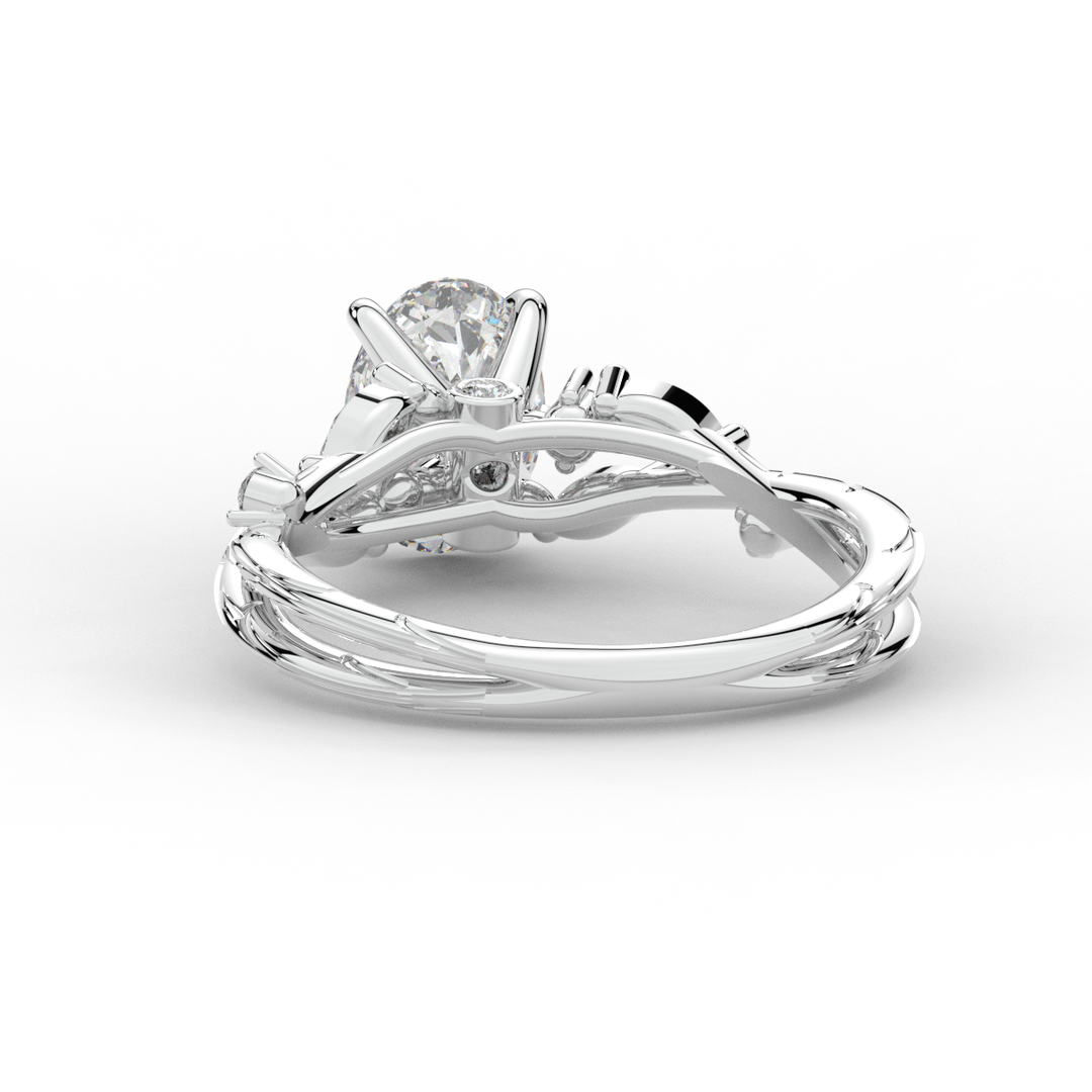 1.75CT.TW OVAL LAB DIAMOND STYLIZED VINE AND TREE BARK FINISH ENGAGEMENT RING - Nazarelle