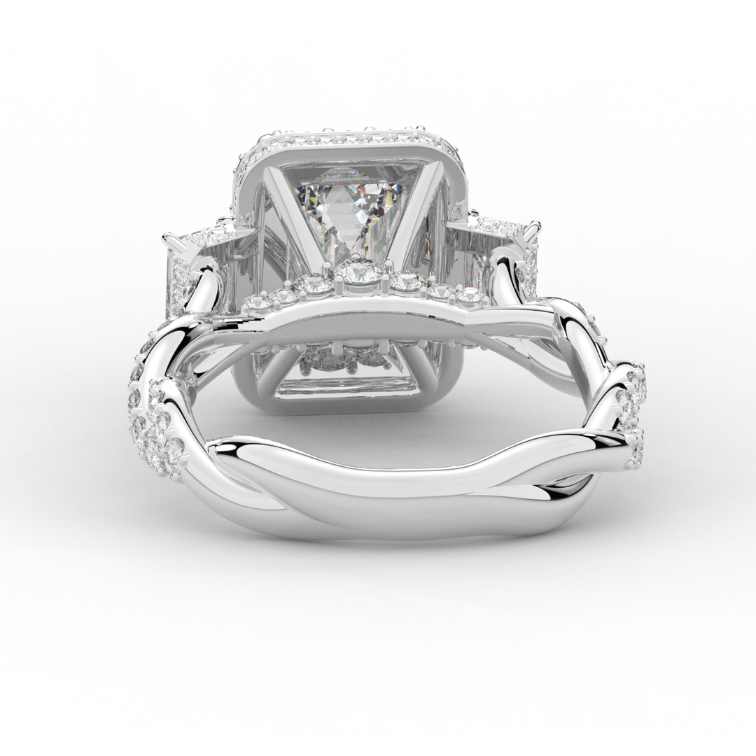 4.70CT.TW EMERALD CUT LAB DIAMOND 3 STONE ENGAGEMENT RING