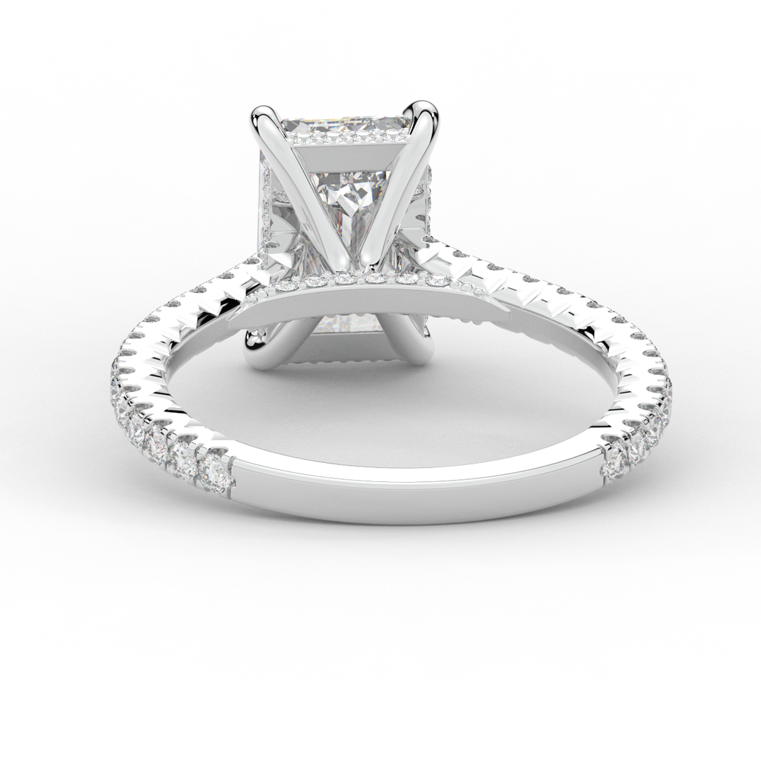 3.50CT.TW EMERALD CUT LAB DIAMOND UNDERHALO SOLITAIRE ENGAGEMENT RING