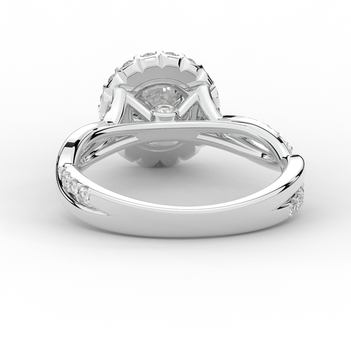 1.35CT.TW ROUND LAB DIAMOND HALO TWIST BAND ENGAGEMENT RING