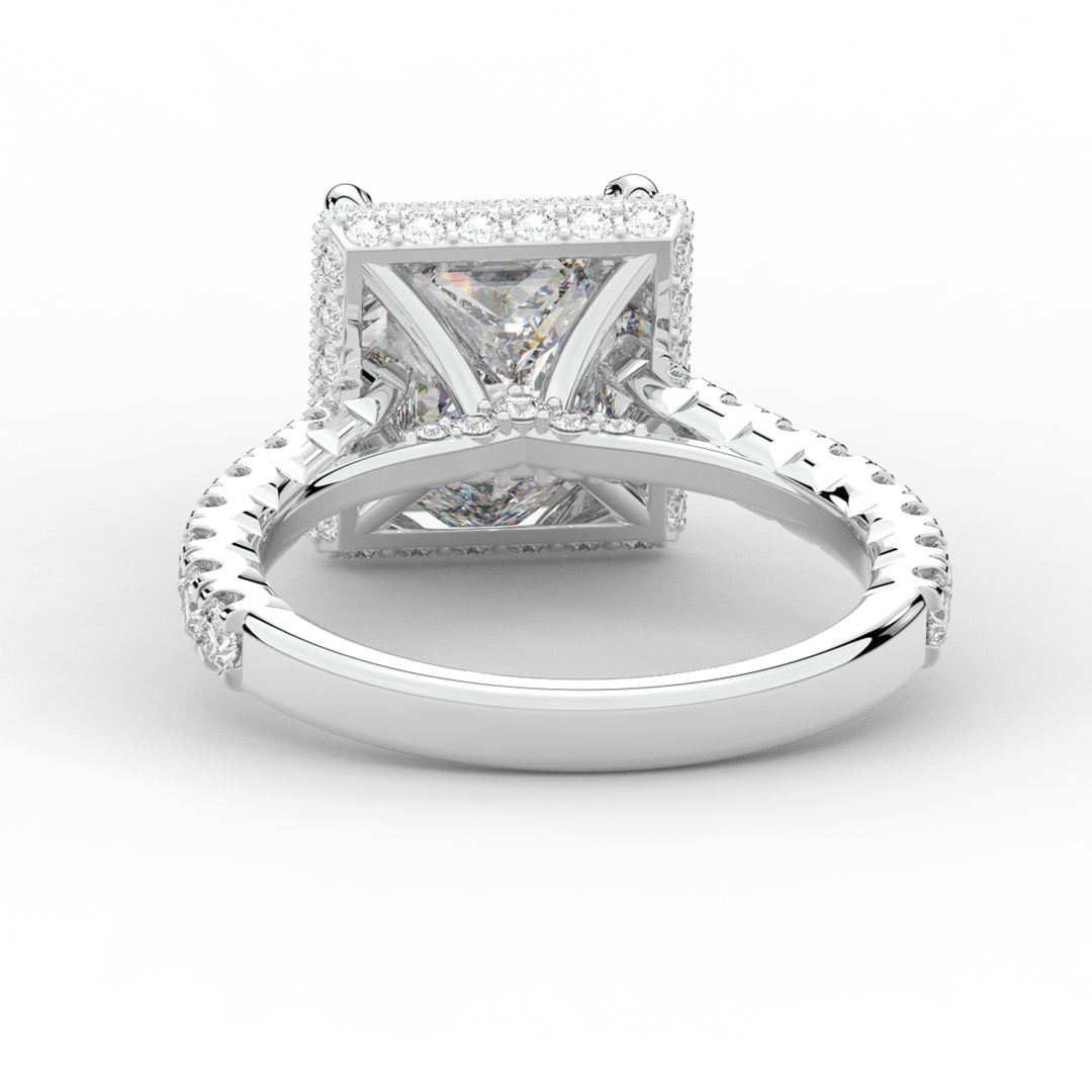 3.90CT.TW PRINCESS LAB DIAMOND HALO ENGAGEMENT RING