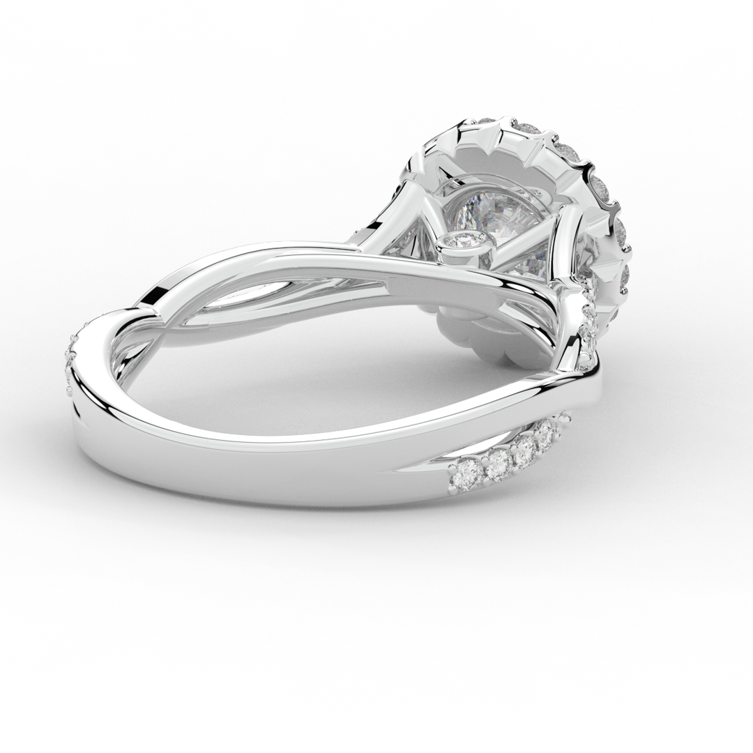 1.35CT.TW ROUND LAB DIAMOND HALO TWIST BAND ENGAGEMENT RING