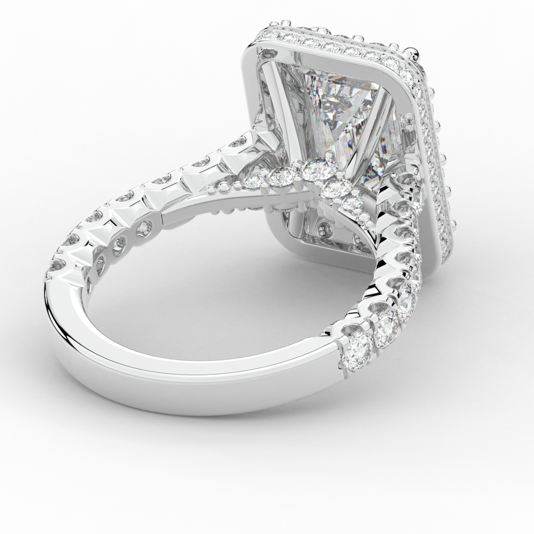 4.50CT.TW EMERALD CUT LAB DIAMOND HALO ENGAGEMENT RING