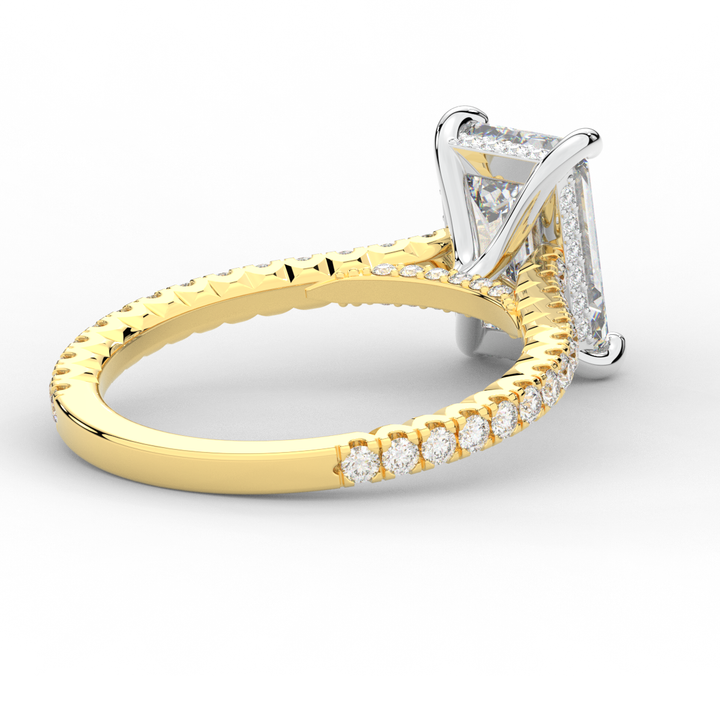 3.50CT.TW EMERALD CUT LAB DIAMOND UNDERHALO SOLITAIRE TWO TONE ENGAGEMENT RING