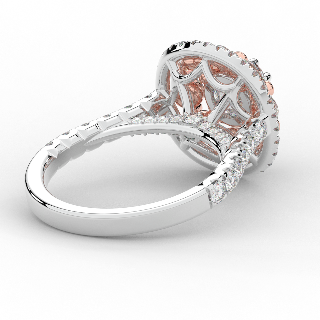 2.70CT.TW ROUND LAB DIAMOND DOUBLE HALO TWO TONE ENGAGEMENT RING