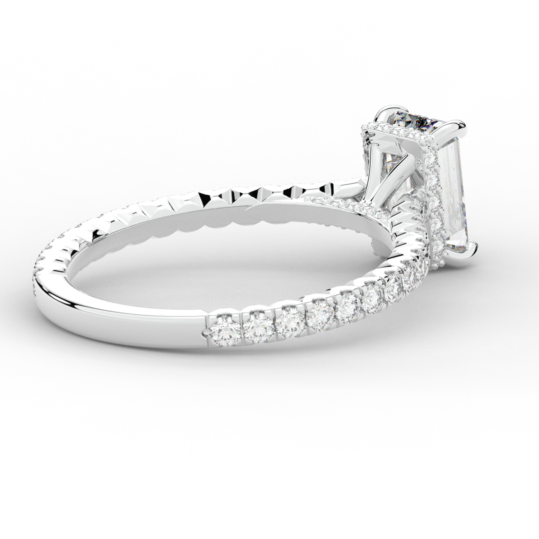 2.10CT.TW EMERALD CUT LAB DIAMOND UNDERHALO SOLITAIRE ENGAGEMENT RING