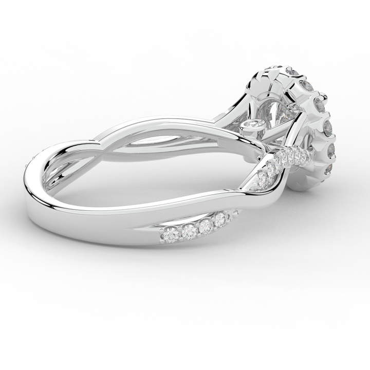 1.35CT.TW ROUND LAB DIAMOND HALO TWIST BAND ENGAGEMENT RING