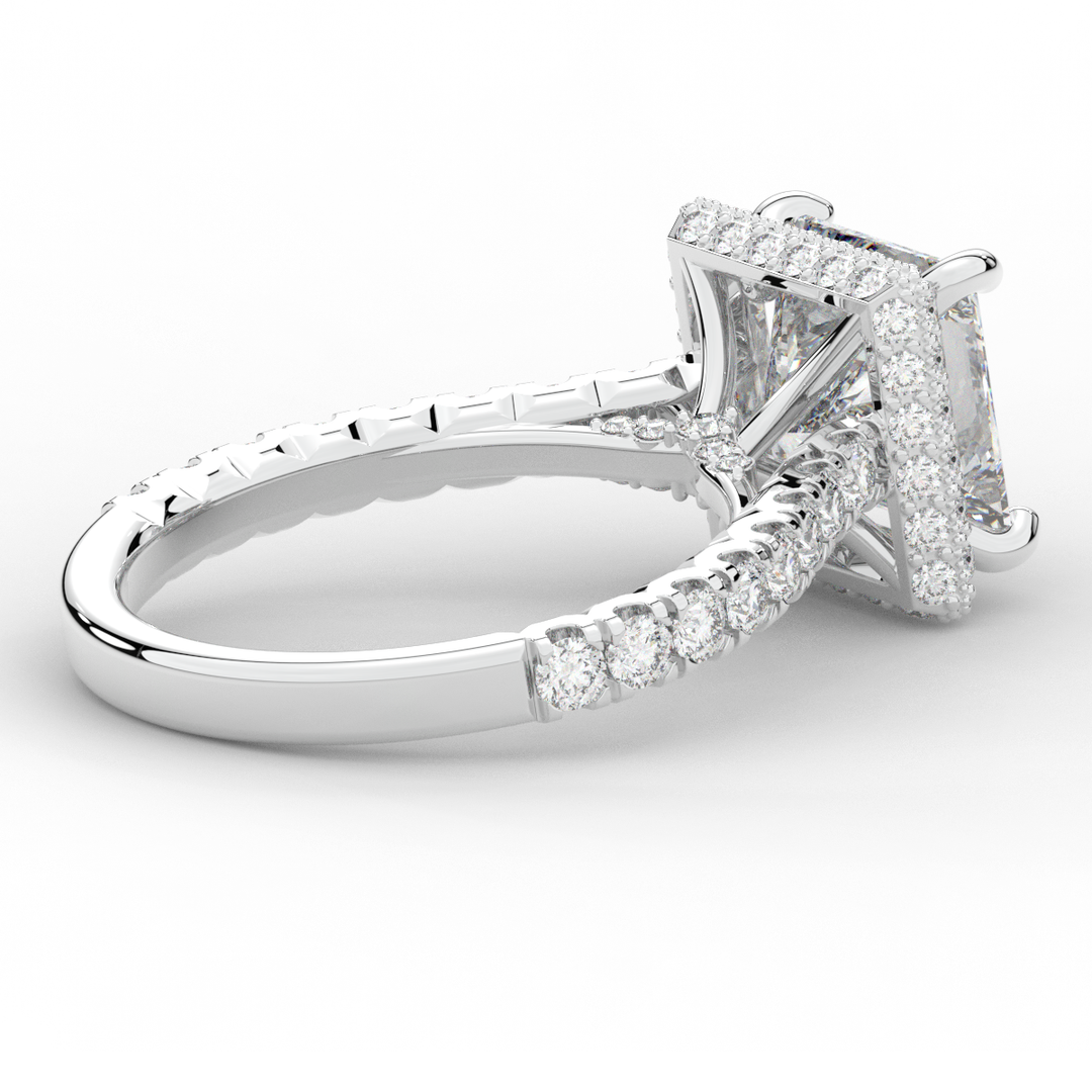 3.90CT.TW PRINCESS LAB DIAMOND HALO ENGAGEMENT RING