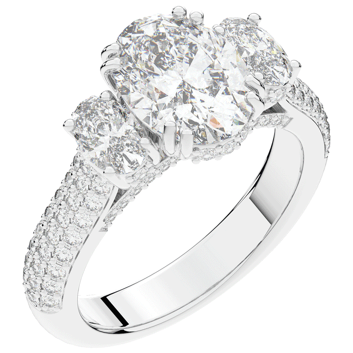 3.70CT.TW OVAL LAB DIAMOND 3 STONE ENGAGEMENT RING